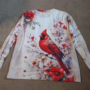 Women's Cardinal Print T-Shirt - White and Red
